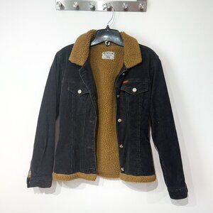 Vintage Jacket for Women Black Sherpa Corduroy Cord Trucker